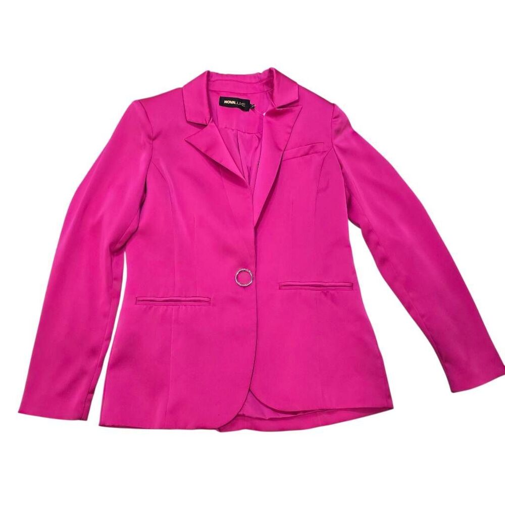 Nova Luxe Blazer Women's‎ Medium Hot Pink Long Sleeve Notch Lapel O-Ring Detail